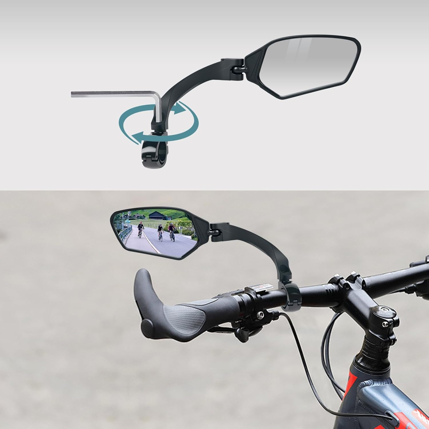 Skiennix Adjustable Bike Mirrors - HD Shatterproof, 360° Rotatable, Universal Fit for MTB & E-Bikes | Left & Right Pair