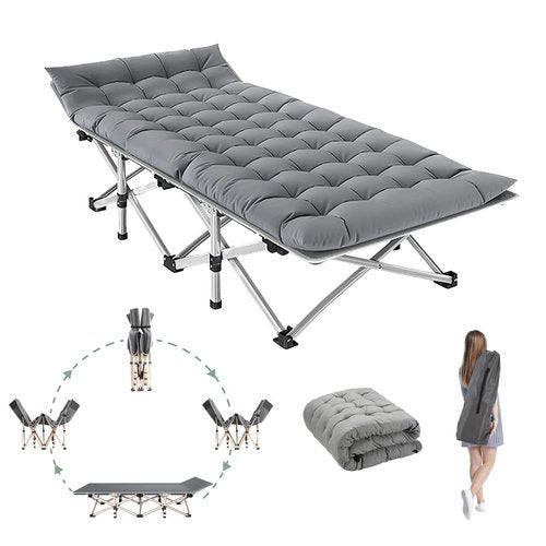 Camping Cot for Adults Sleeping Portable Folding Outdoor Cots for Camping W/Soft Pad Carry Bag for Home Office Nap Beach Travel, 500LBS,Grey