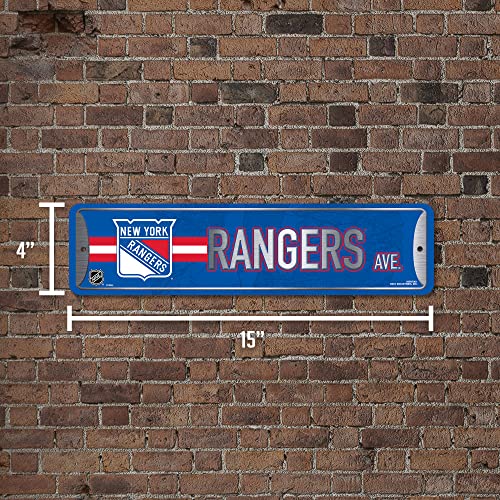 NHL Hockey Metal Street Sign - New York Rangers, 4x15 Inches, Waterproof, Made in USA