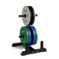 CAP Barbell 190 lb Competition Olympic Plate Set with Compact Plate Rack & Barbell Storage | 4 Weight Posts + 2 Barbell Holders