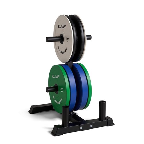 CAP Barbell 190 lb Competition Olympic Plate Set with Compact Plate Rack & Barbell Storage | 4 Weight Posts + 2 Barbell Holders