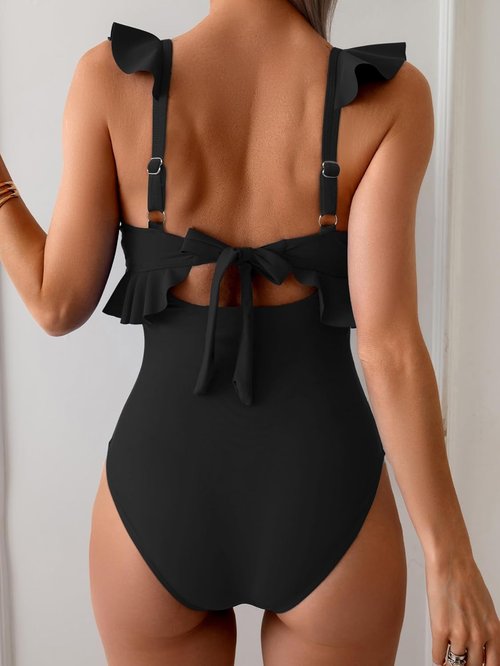 Eomenie One Piece Swimsuit - Tummy Control Ruffle Design | V-Neck Ruched Slimming Cutout, Stylish Fit