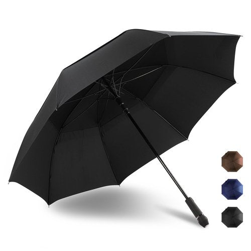 SoulRain 62 Inch Arc Umbrella Double Layer Vented Big Windproof Waterproof Umbrellas,Automatic Open Golf Umbrella for Men and Women and Family(black)