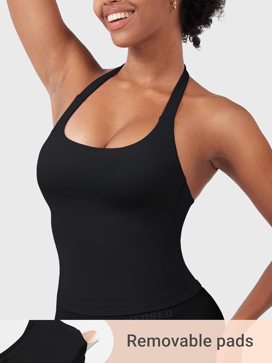 YEOREO SoftHue Women's Halter Tank Top - Backless Scoop Neck with Built-in Bra | Gym Crop Top
