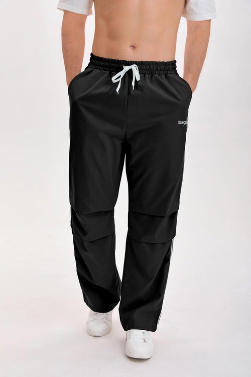 QJQ Men's Y2K Baggy Sweatpants Parachute Pants Wide Leg Trendy Track Pants Casual Streetwear Sportwear Medium Black