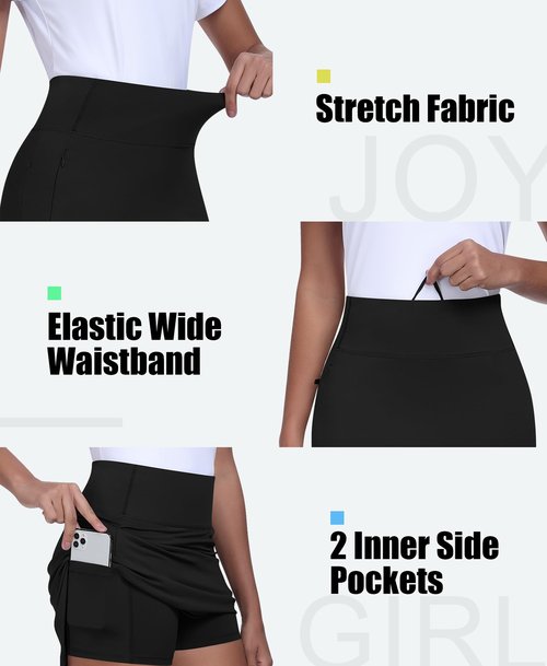 JoyGirl 16" Women Golf Skirts with Shorts Zipper Pockets Tennis Skirt High Waisted Athletic Skorts Skirts (Black,S)