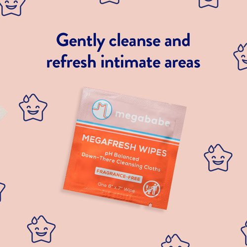 Megababe Megafresh Wipes - Unscented Intimate Cleansing Wipes | pH Balanced & Versatile | 16 Individually Wrapped Wipes