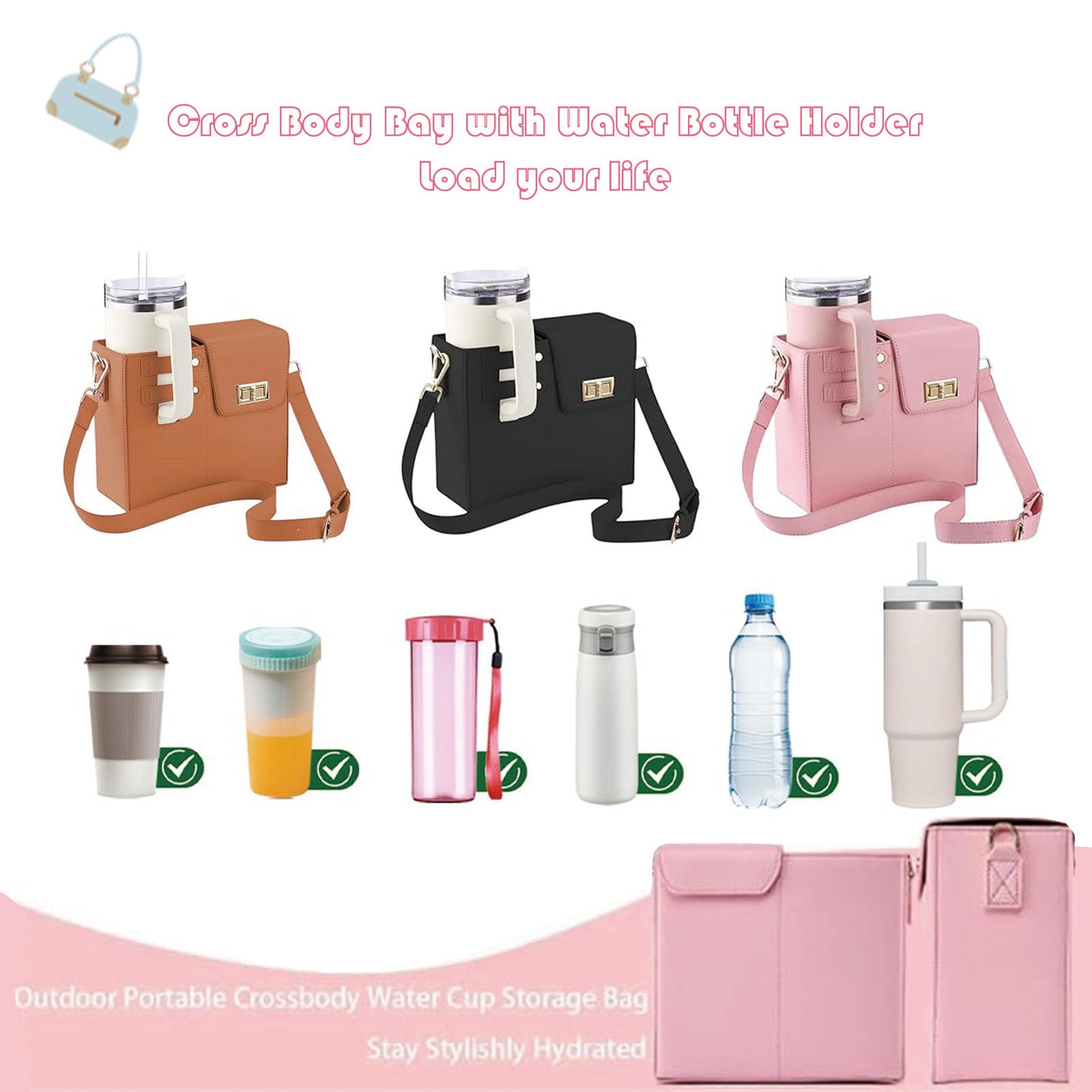 Tefedpot ZETOREL 2025 Cup Purse Holder 40 Oz, Tumbler Bag, Water Bottle Holder with Strap, Water Bottle Carrier with Strap (White)