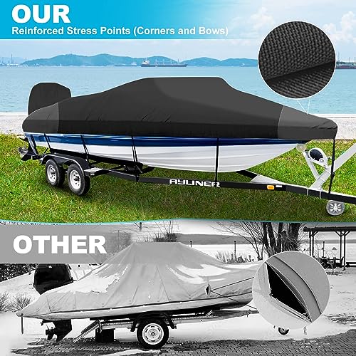 BOATPRO 20-22ft Trailerable Boat Cover with Outboard Motor Protection, Waterproof Marine Canvas, Black