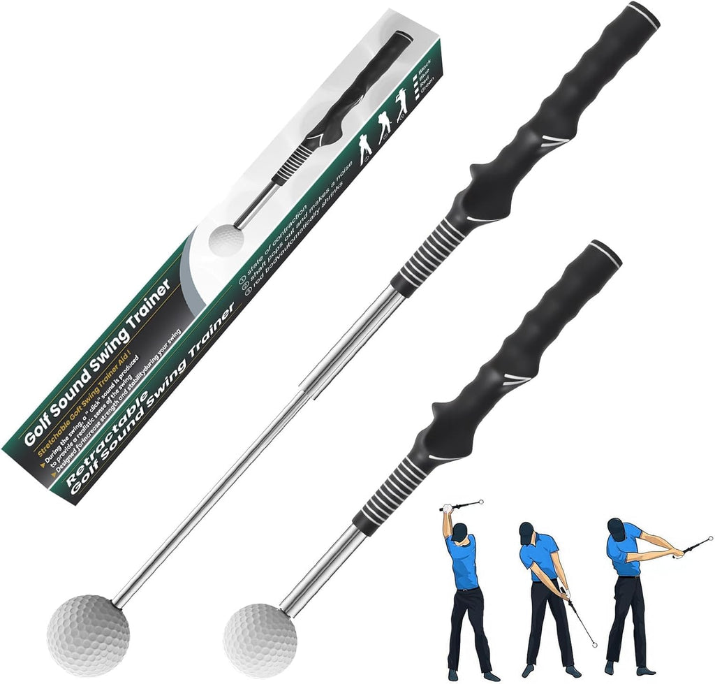Retractable Golf Swing Trainer,Warm-Up Golf Training Aid,Golf Grip Trainer,Right-Handed Strength & Tempo Training for Chipping Hitting,Golf Accessories for Men (Right Handed-Jet Black)
