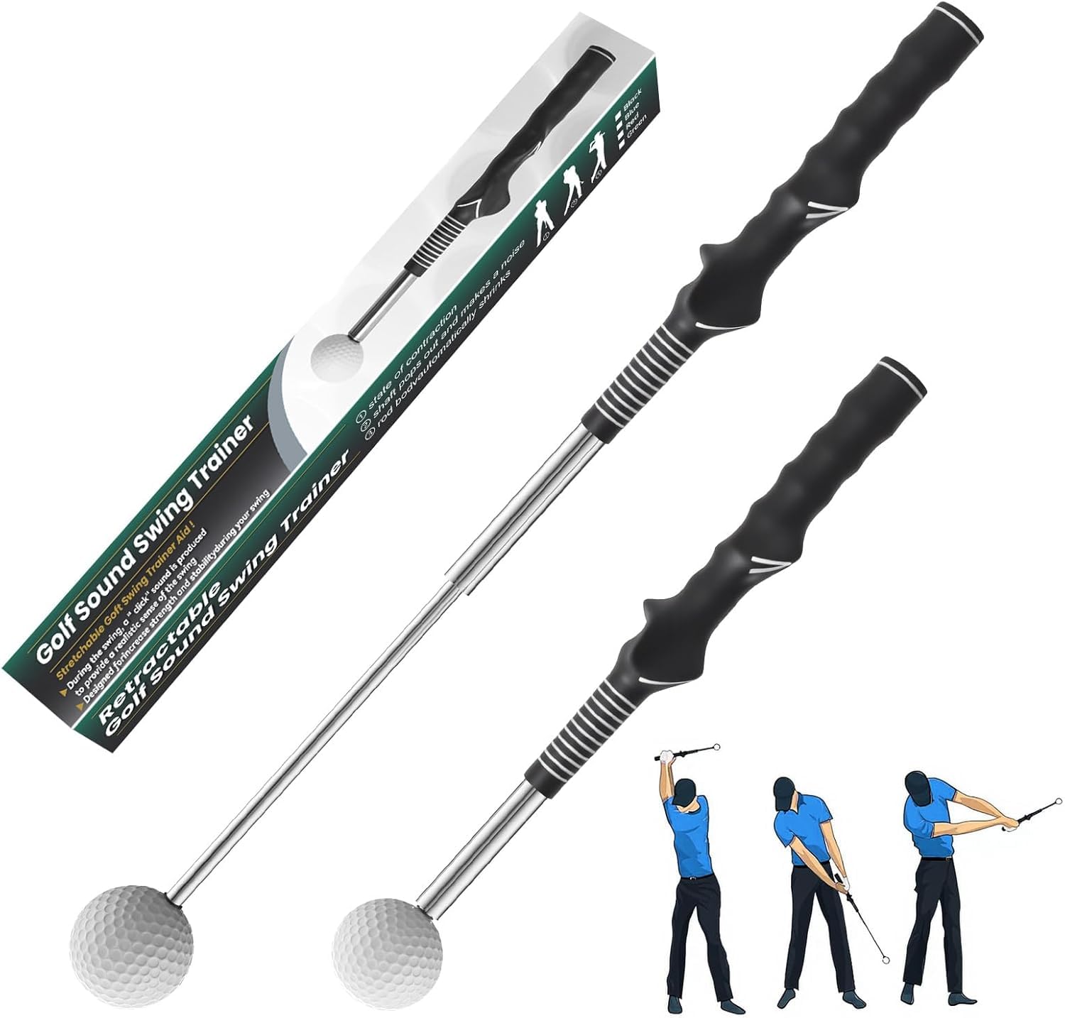 Retractable Golf Swing Trainer,Warm-Up Golf Training Aid,Golf Grip Trainer,Right-Handed Strength & Tempo Training for Chipping Hitting,Golf Accessories for Men (Right Handed-Jet Black)