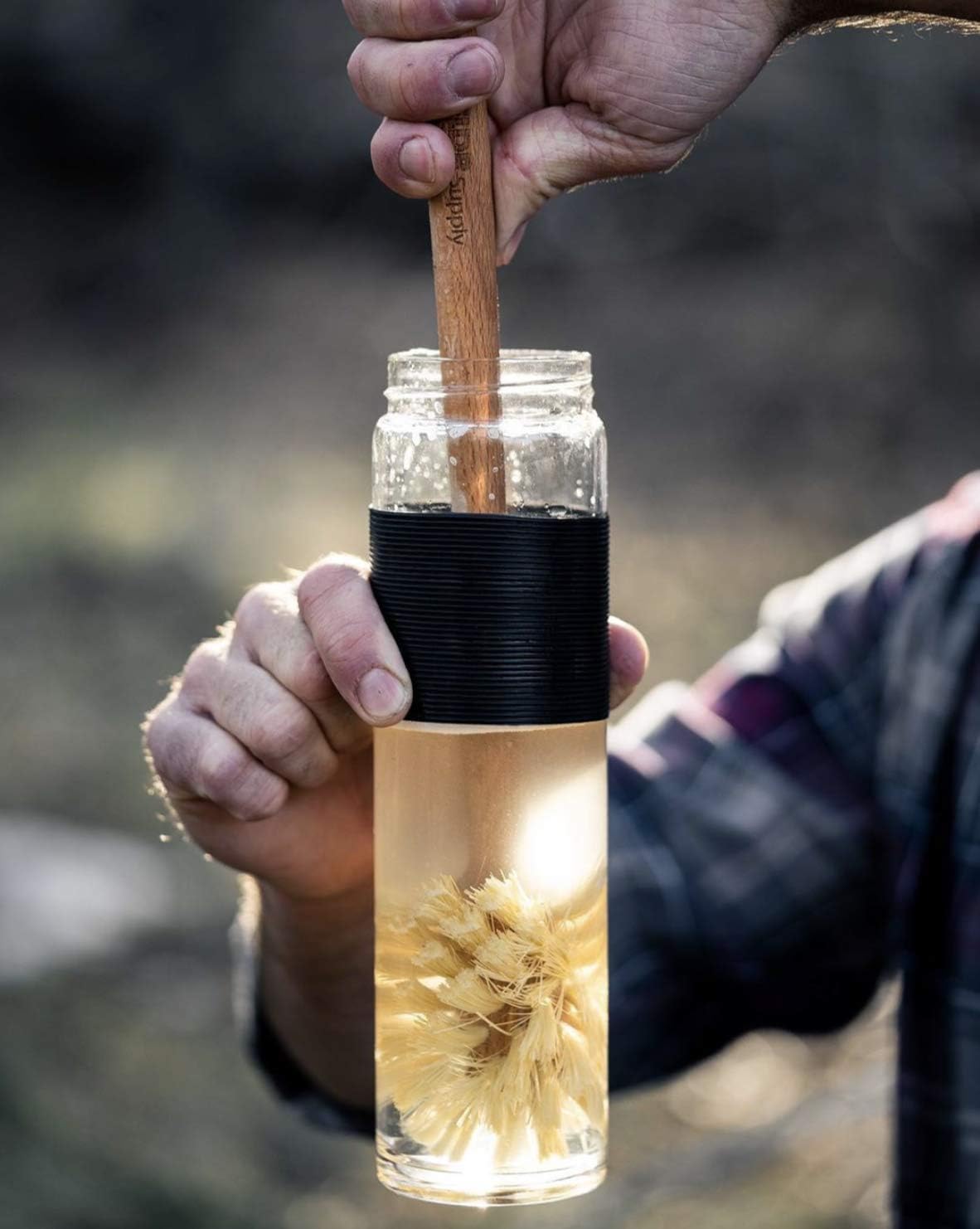 Skiennix Bottle Brush - 14-Inch Extra Long Beechwood Handle with Strong Hemp Bristles | Eco-Friendly Cleaning Tool for Wide Mouth Jars and Tumblers