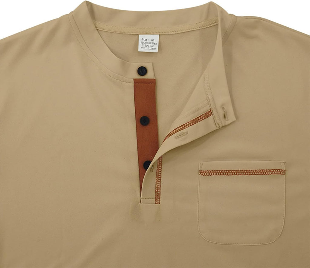 Skiennix Men's Lightweight Short Sleeve Henley Polo Shirt - 1/4 Button Down with Chest Pocket