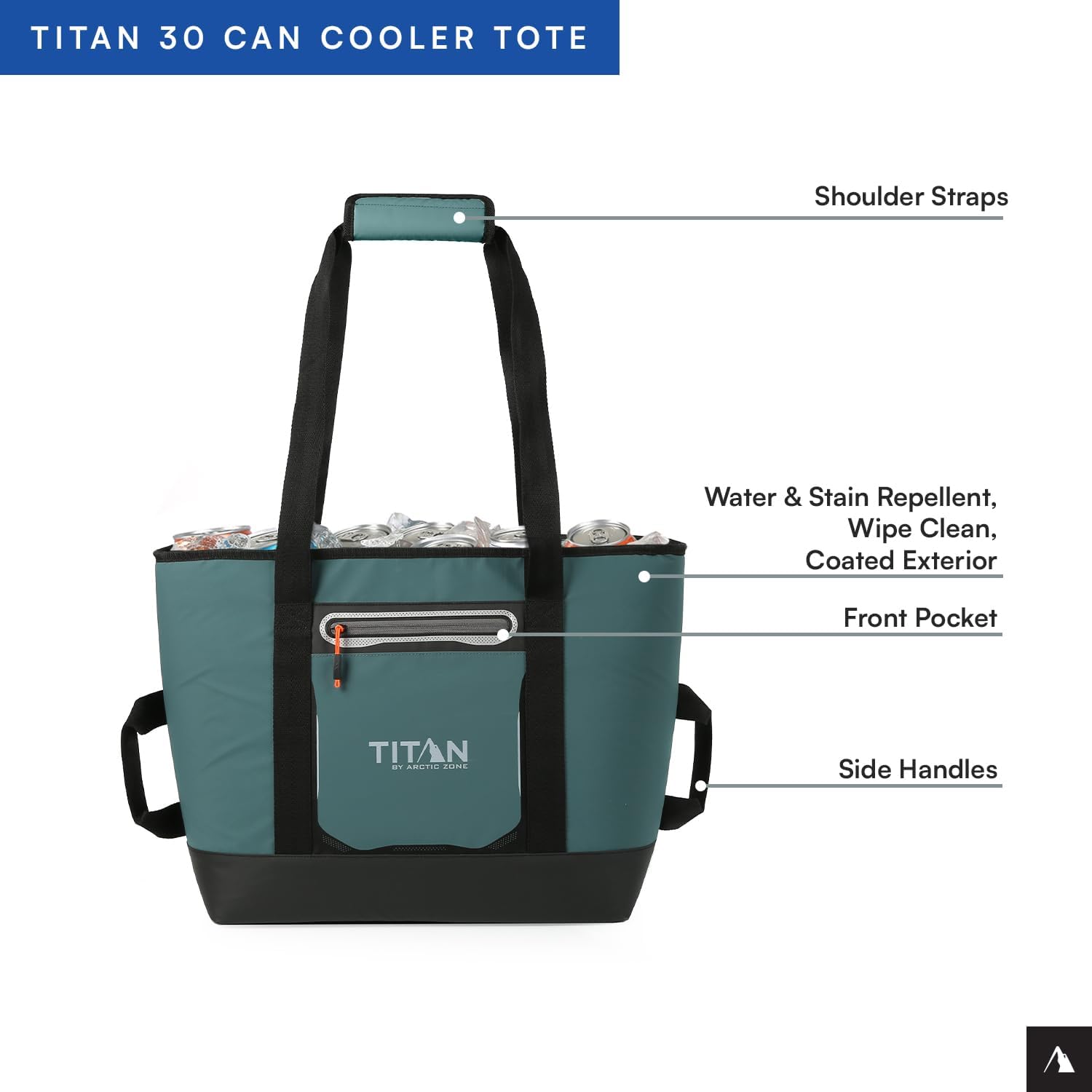Titan by Arctic Zone Soft Sided Cooler Tote, Insulated Bag with Handle, Shoulder Strap, and Zipper for Lunch, Picnic, and Travel, 30 Can Capacity