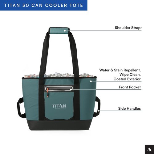 Titan by Arctic Zone Soft Sided Cooler Tote, Insulated Bag with Handle, Shoulder Strap, and Zipper for Lunch, Picnic, and Travel, 30 Can Capacity, Jungle Hunt