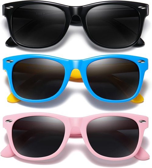 DYLB Kids Polarized Sunglasses - Flexible TPEE Rubber Frame for Ages 3-8 | 3 Pack for Boys & Girls