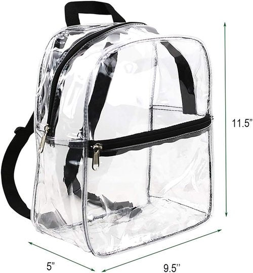 Clearworld Clear Mini Backpack - Heavy Duty Cold-Resistant Transparent PVC for Work & Stadium | Black