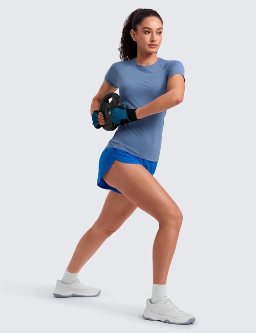 CRZ YOGA Seamless Workout Tops for Women - Breathable Short Sleeve Athletic Tees | Hip Length Gym & Yoga Shirts