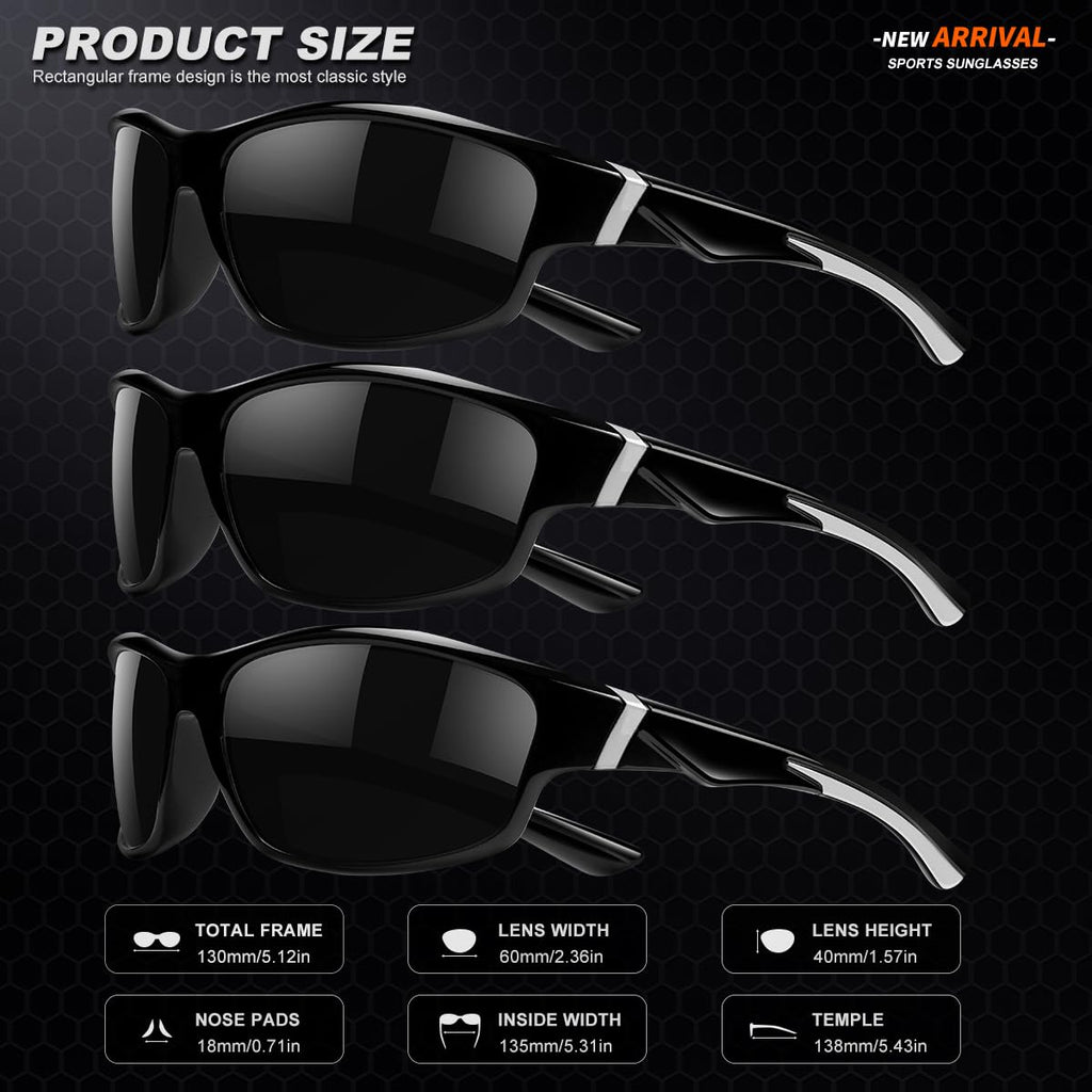 AWGSEE Polarized Sports Sunglasses for Men, UV400 Protection Lightweight Wrap Around Sun Glasses for Cycling Fishing Driving