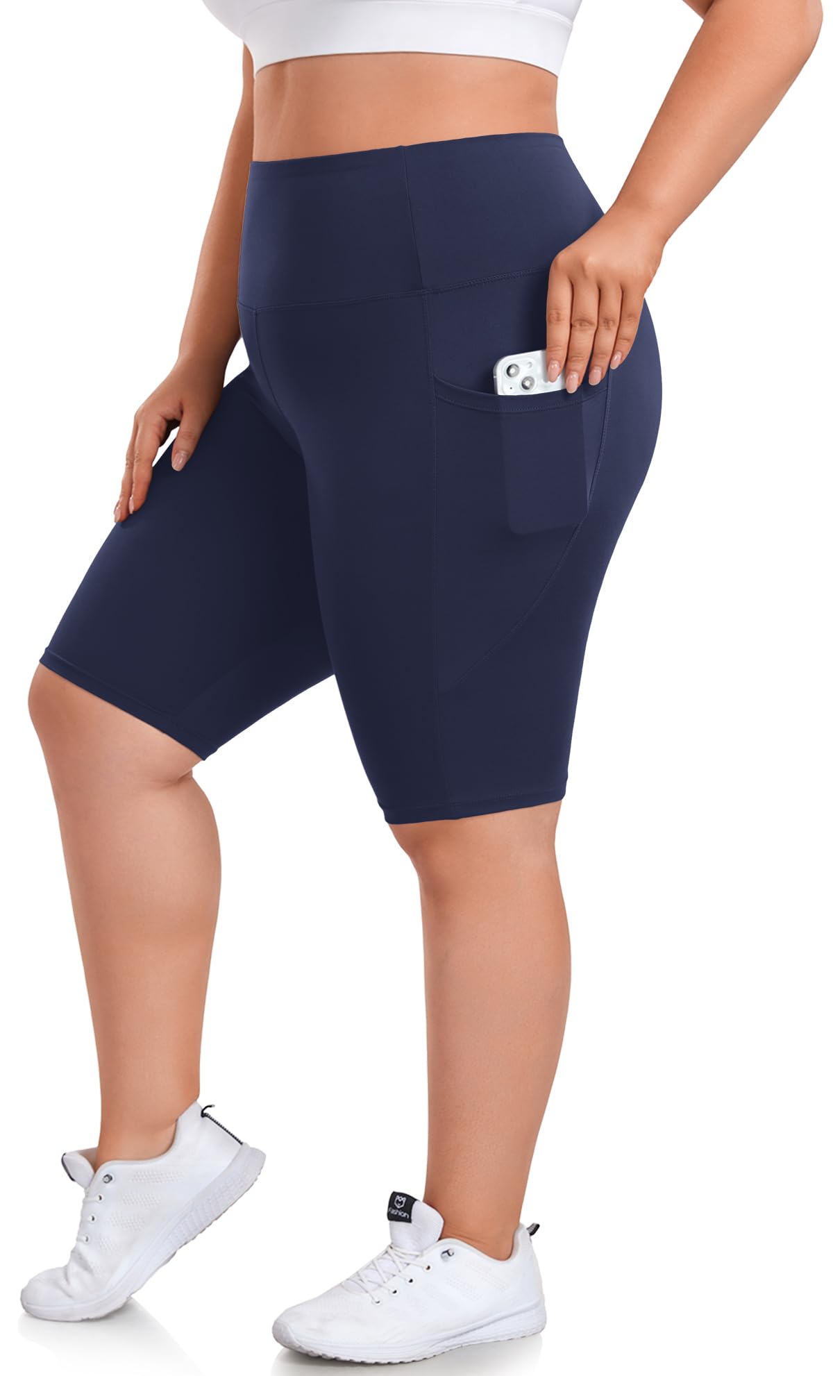 we fleece Plus Size Biker Shorts with Pockets for Women - High Waisted Spandex Athletic Bike Shorts for Yoga Workout Navy