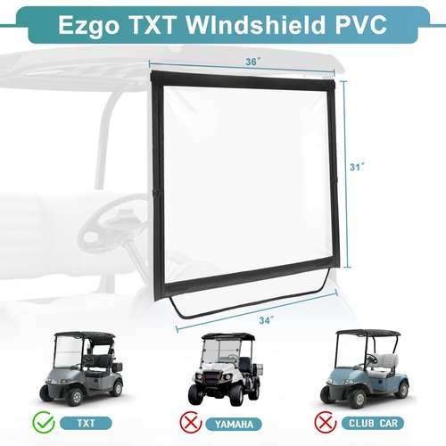 RIZINKART Golf Cart Windshield Fit for Ezgo TXT, Foldable, Portable Clear Lightweight Film PVC Golf Cart Ezgo TXT Windshield,Windproof Waterproof, Easy Installation