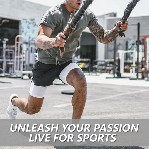 JWJ Men's 2-in-1 Workout Running Shorts - Lightweight 7-Inch Athletic Gym Shorts with Compression Liner