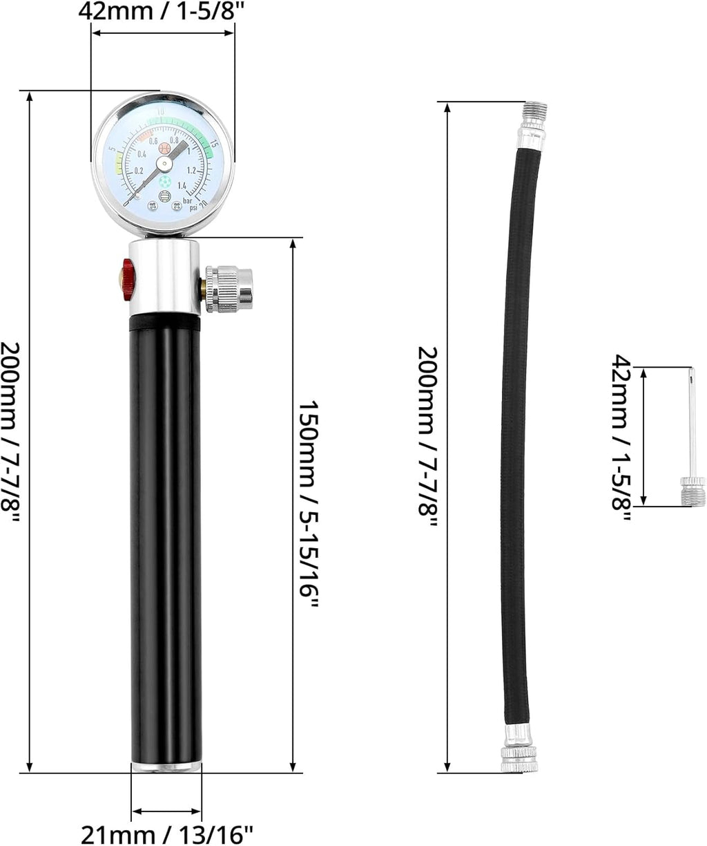 QWORK Sports Ball Air Pump - Powerful Hand Pump with Pressure Gauge for Basketball, Soccer & More | Black
