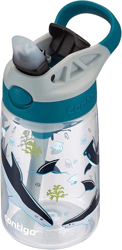 Contigo Kids Water Bottle - 14oz AUTOSPOUT Lid with Fun White Shark Design