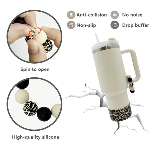 WAFOIRO Silicone Boot Tumbler Handle Decor Tumbler Cup Cover Water Bottle Accessories for 30oz&40oz Stanley Protective Bottom Sleeve（Leopard）
