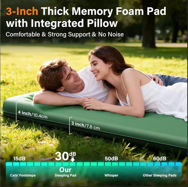 HiiPeak Double Memory Foam Sleeping Pad - Green Camping Mattress with Electric Pump