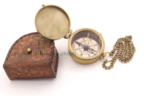 Pocket Brass Compass, Nautical Navy Compass for Camping, Travelling, Hiking, Boating, Gifting Compass for Wedding, Birthday, Anniversary, Valentine’s Day for Loved Ones with Imprinted Leather Case