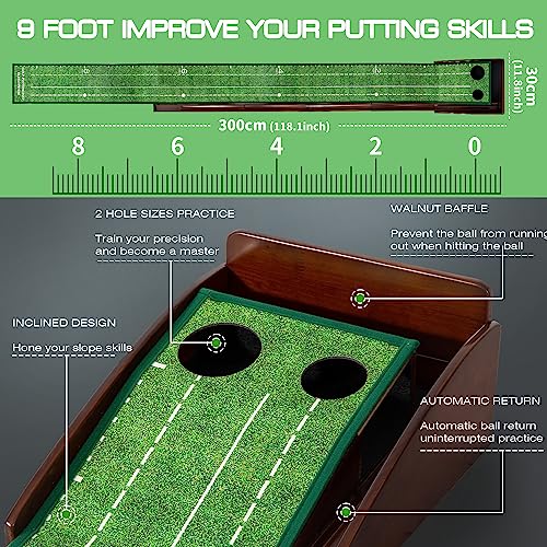 Eleko Meyar Indoor Putting Green Mat - Brownish-Green, Portable Golf Practice Mat with Mirror & Ball Return