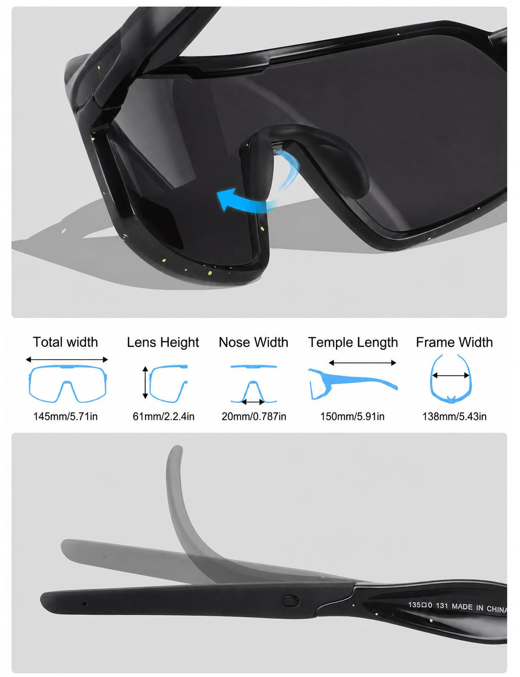 BangLong Polarized Cycling Glasses Sports Sunglasses, UV400 Protection, Men Women Running Fishing Driving Baseball Glasses (Black)