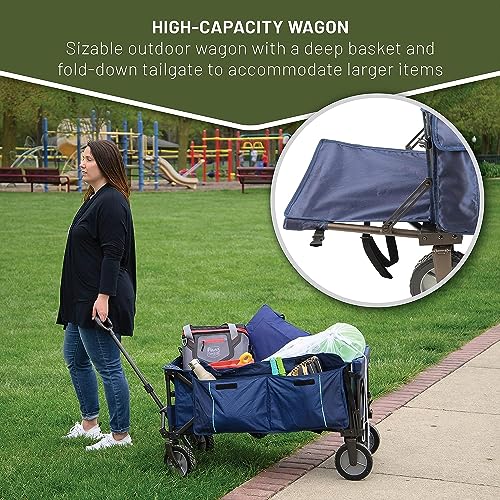 TIMBER RIDGE Blue Collapsible Folding Wagon Cart - Heavy Duty Utility Beach Garden Camping Grocery
