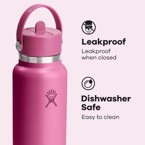 Hydro Flask Water Bottle - Insulated Stainless Steel with Wide Mouth Flex Straw Lid - 32 Oz Reef Pink