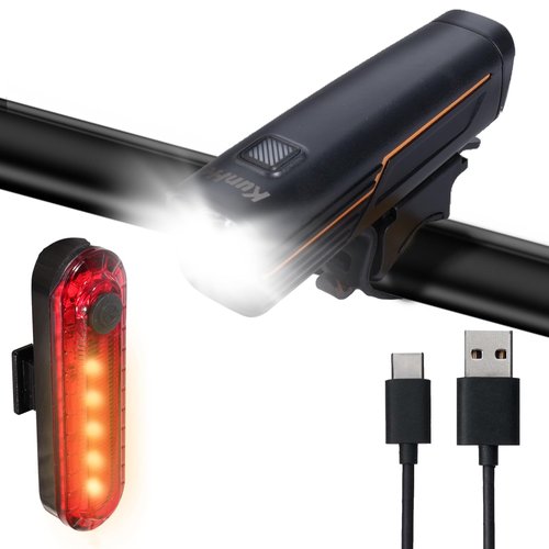 KunHe 227 Lumens 1600mAh Bike Light Set Rechargeable Front & Rear Bicycle Lights with IPX4 Waterproof 4 Modes for Night Cycling