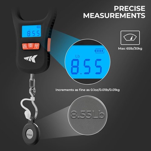 KastKing ToughTide Fishing Scale - Ultra-Thin Digital Design, 65lb Capacity, USB Charging, LCD Display