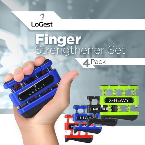 Finger Strengthener - Finger Exerciser for Forearm and Hand Strengthener - Hand Grip Workout Equipment for Musician, Rock Climbing and Therapy (4 Pack - Blue Black Red Green)