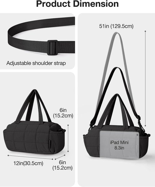 Noozion Mini Gym Bag - Lightweight Quilted Duffle with Wet Pocket & Adjustable Strap | 12 Inch for Yoga, Pilates & Daily Use