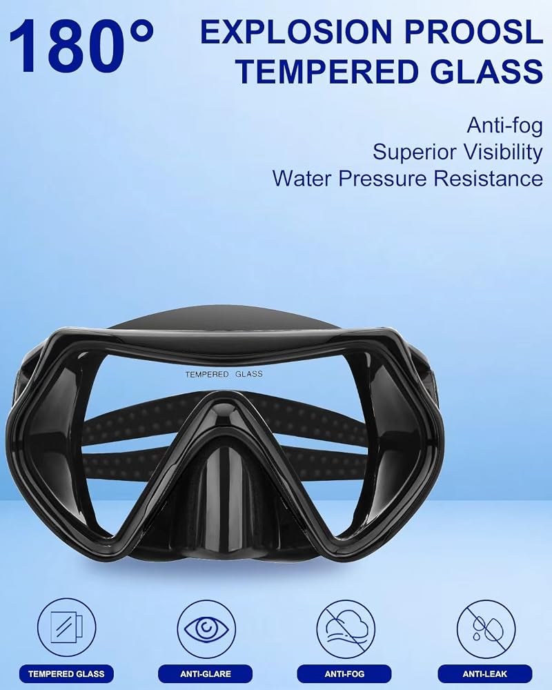 Dry-Valve Snorkel Mask Set for Adults - Black Variation