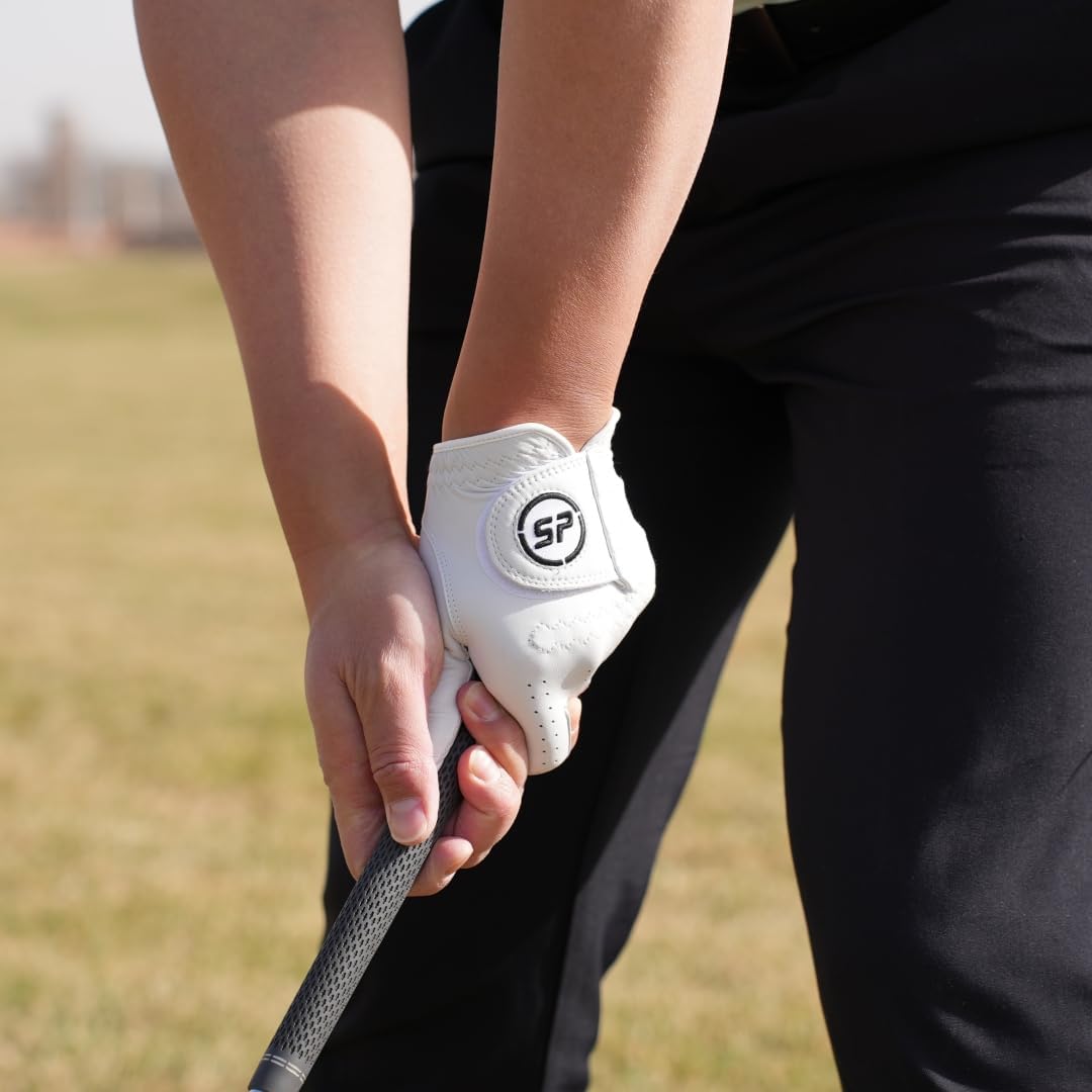 Skiennix Golf Gloves - 100% AAA Cabretta Leather, Ergonomic Ultra-Thin Design, Wear-Resistant White