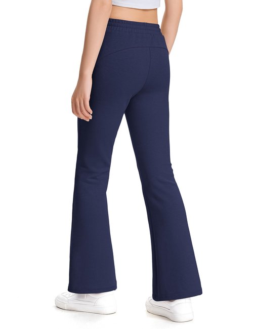 NUMYEAN Girls Uniform Pants Flare Sweatpants Joggers Pants Preppy Clothes for Girls 9-10 Years Navy