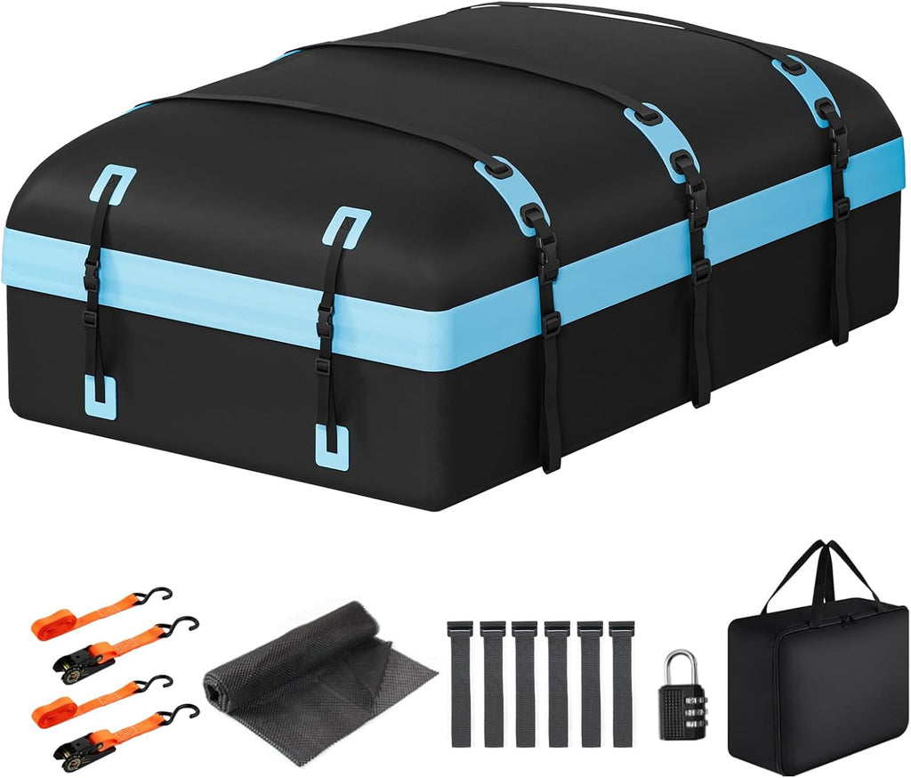 Skiennix Rooftop Cargo Carrier Bag - 30 Cubic Feet Waterproof Soft-Shell Design | Includes Anti-Slip Mat & Straps (Blue)