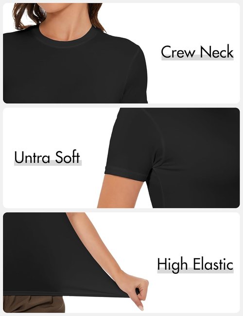 Kinglaman Women's Slim Fit Crew Neck T-Shirts - 5 Pack Casual Summer Tees for Workout & Everyday Wear