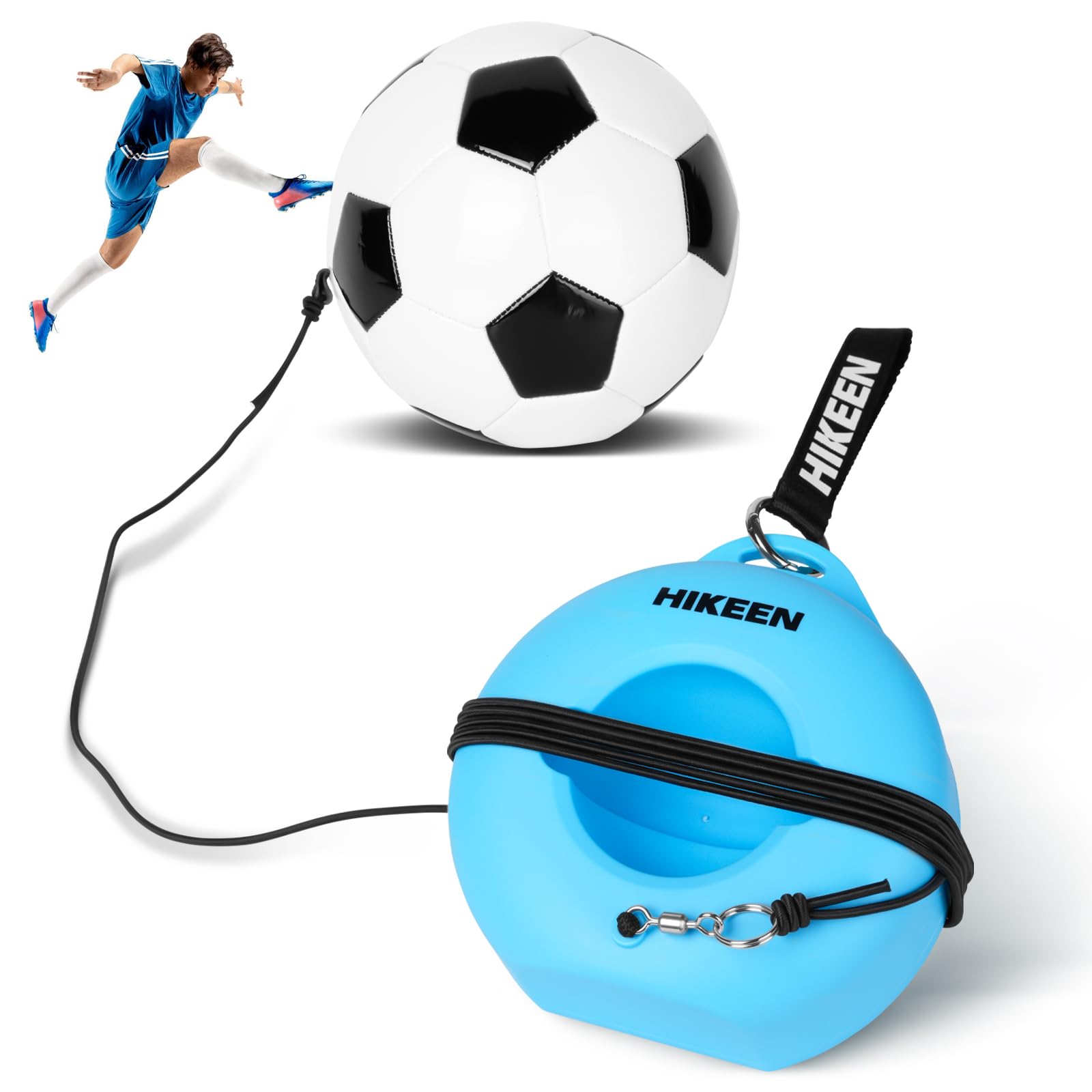 Hikeen Soccer Training Set with Metal Base Portable Solo Trainer Equipment with Rebound Ball-Popular Soccer Gift,Socce Skills Practice Aid for Outdoors Indoor Blue