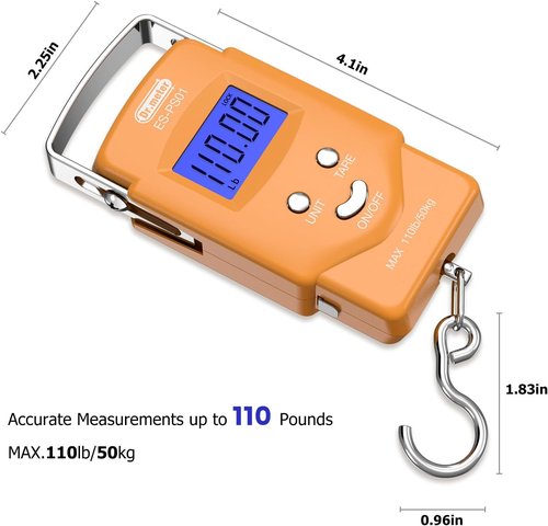 Dr.meter Fishing Scale - 110lb Digital Luggage Scale with Backlit LCD Display & Measuring Tape | Compact & Portable Gift for Men