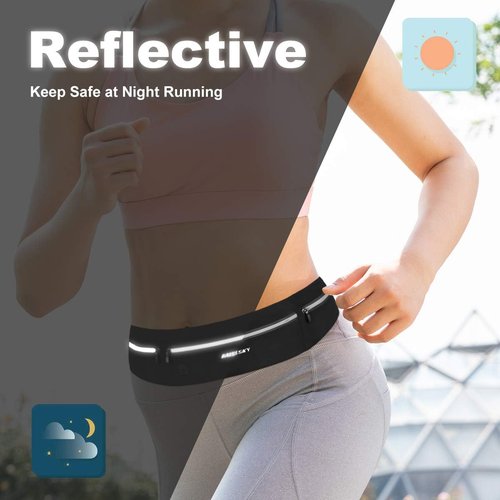 GUZACK Slim Running Belt - Ultra-Light Waterproof Waist Pack for Phones Up to 6.8'' | Reflective Design