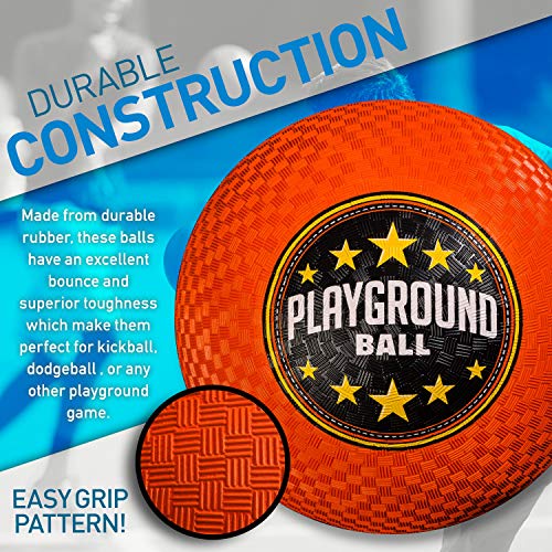 Kids Playground Balls Set — 6 Assorted Rubber Kickballs with Carry Bag, 8.5 Inch