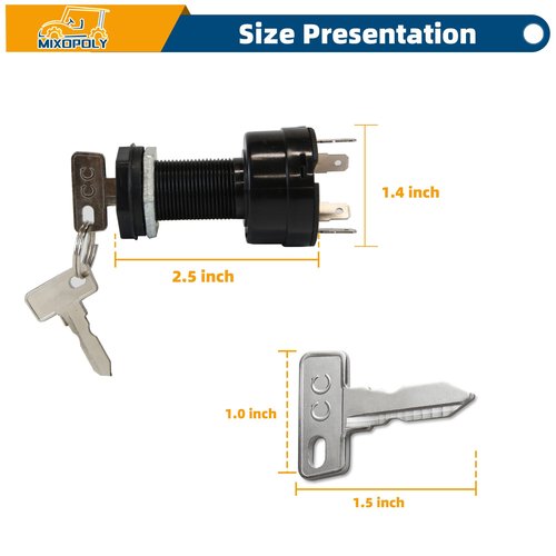 Mixopoly Ignition Key Switch for Club Car Precedent and Onward Gas Golf Cart 2004-Up, 4-Terminal, On/Off Style, Black, Rotary, Manual Operation