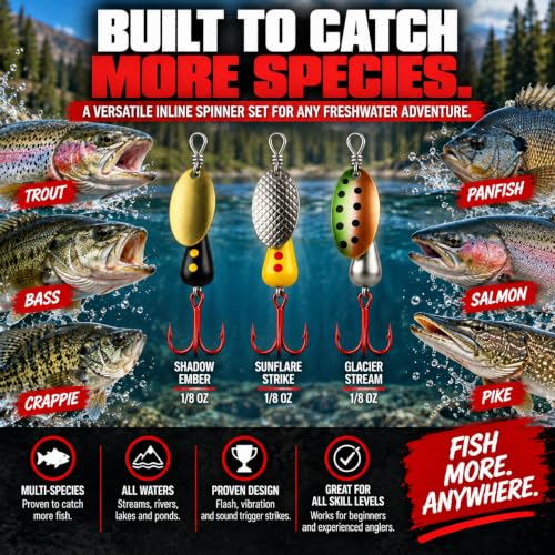 3-Pack Inline Fishing Spinners for Freshwater Trout, Salmon, Bass & More